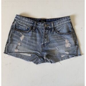 RAILS Austin Studded Denim Shorts Size 25 Mid Rise Raw Hem Button Fly Distressed